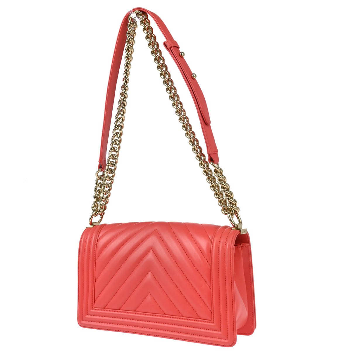 Boy Chanel 2019 Pink Lambskin Chevron Medium Double Chain Shoulder Bag