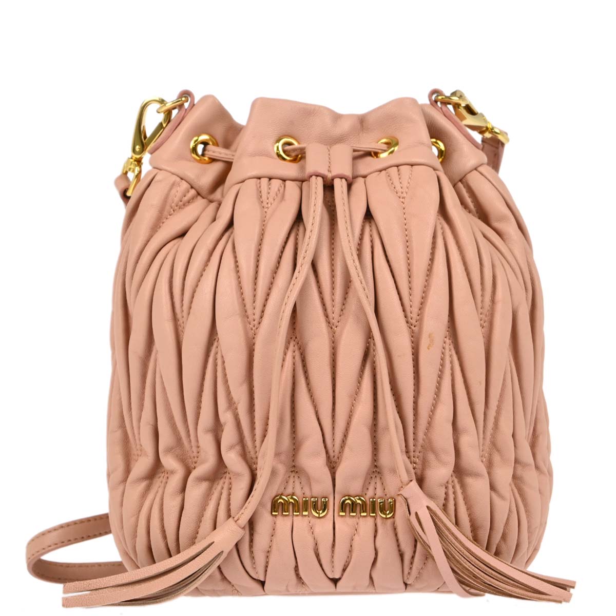 Miu Miu Pink Lambskin Matelasse Bucket Shoulder Bag