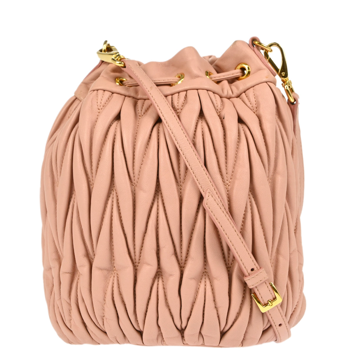 Miu Miu Pink Lambskin Matelasse Bucket Shoulder Bag