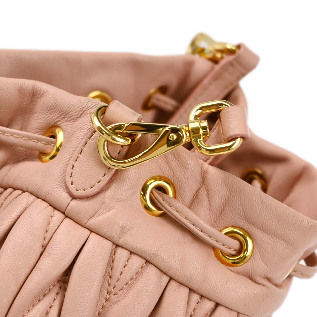 Miu Miu Pink Lambskin Matelasse Bucket Shoulder Bag