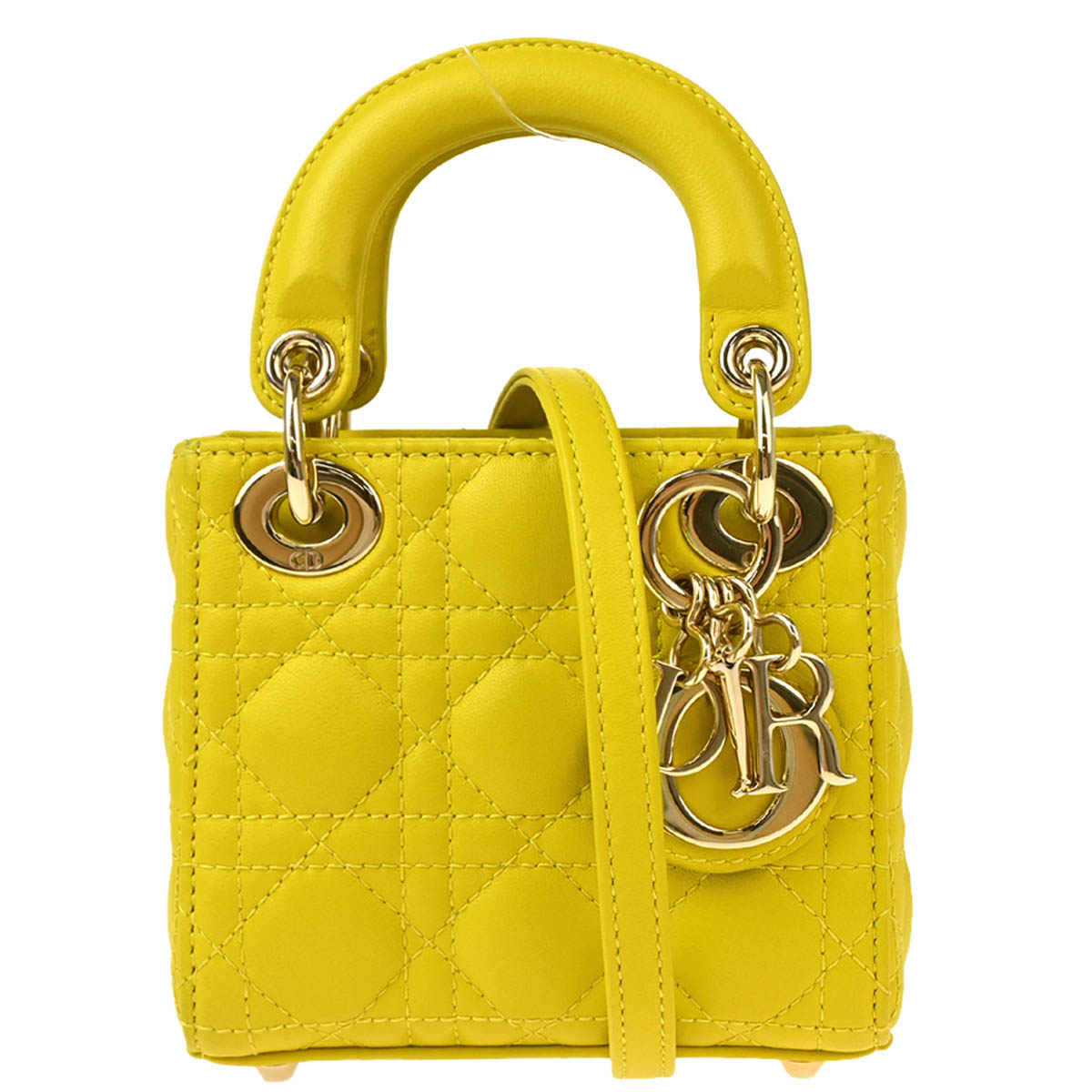 Christian Dior 2021 Yellow Lambskin Micro Lady Dior 2way Shoulder Handbag