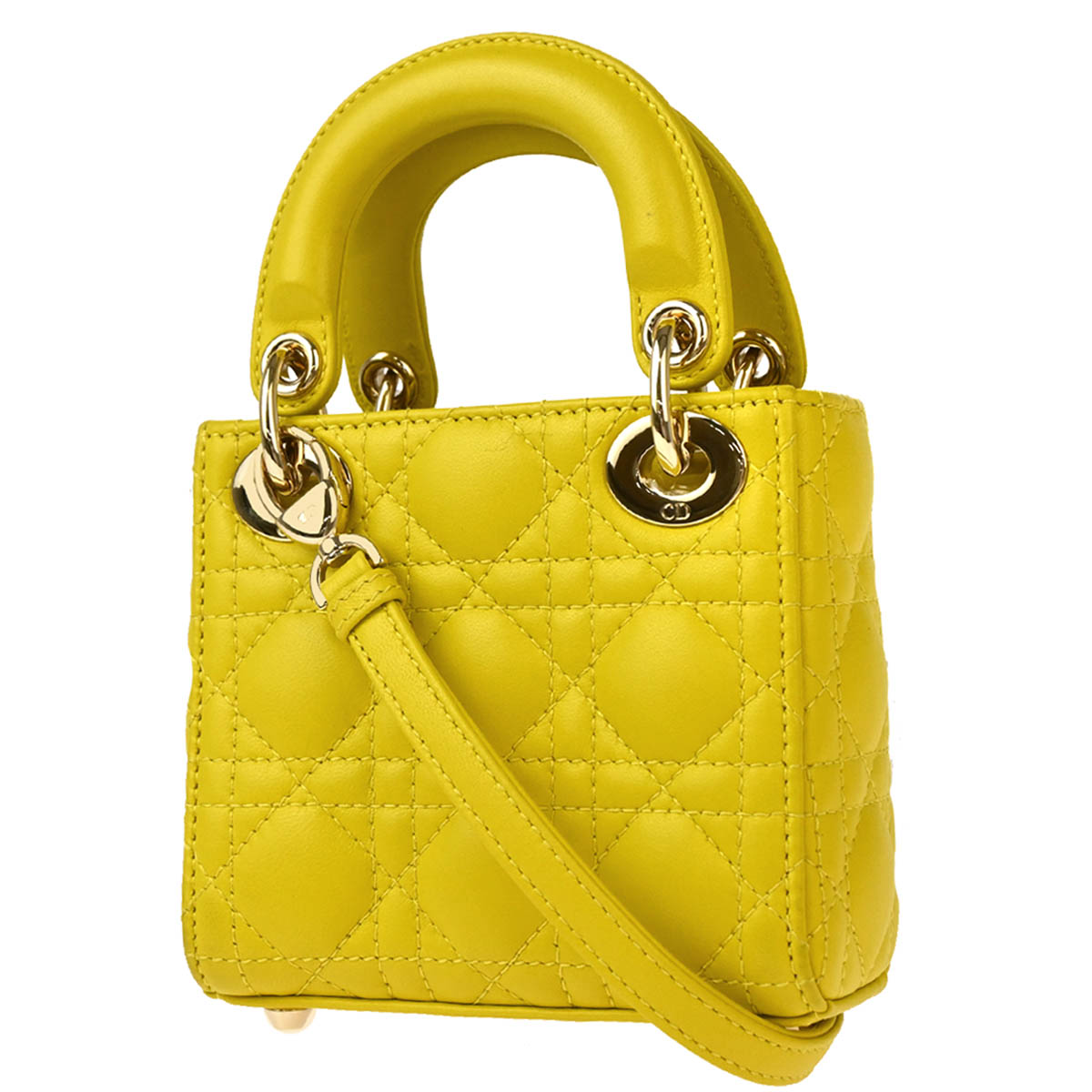 Christian Dior Yellow Lambskin Micro Lady Dior 2way Shoulder Handbag