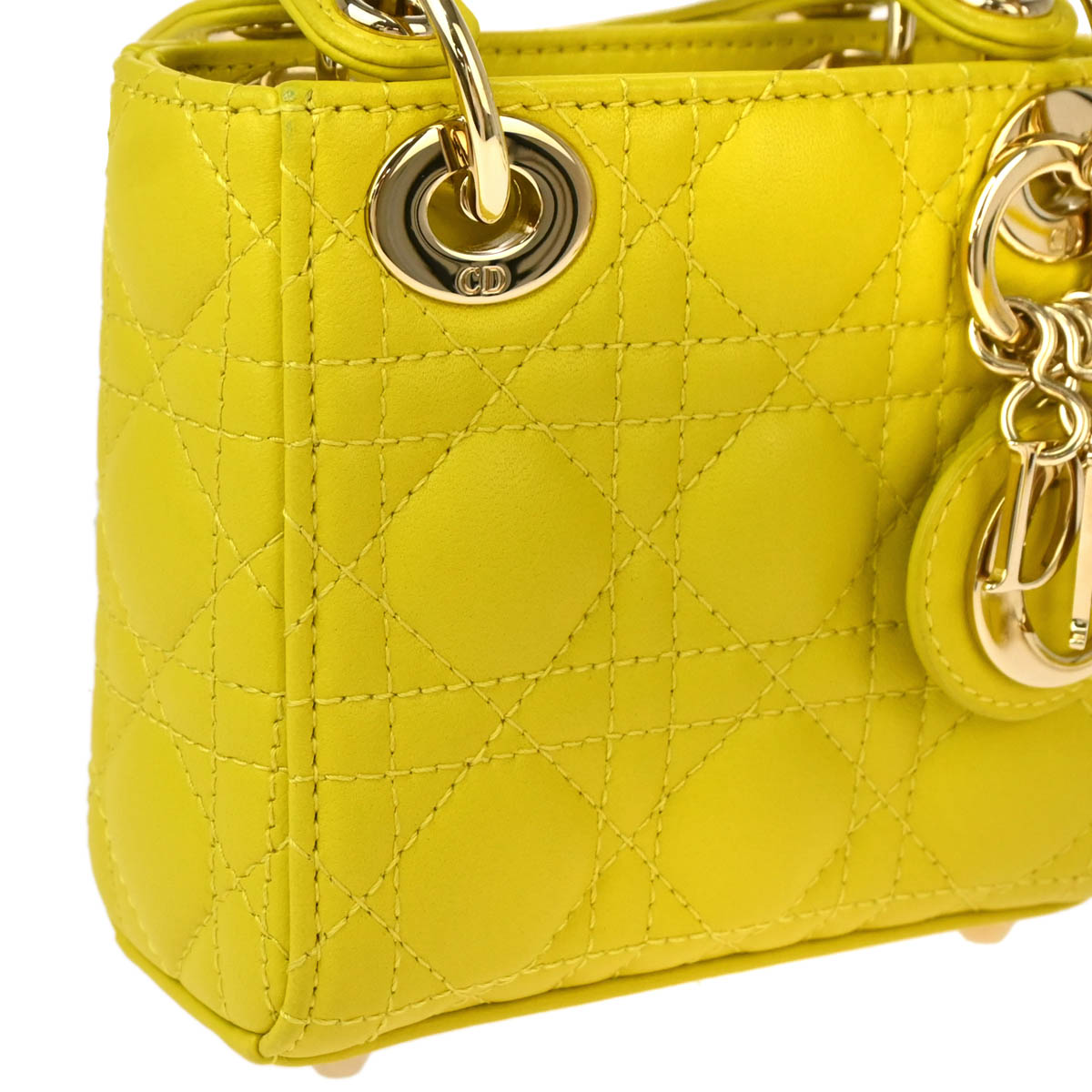 Christian Dior Yellow Lambskin Micro Lady Dior 2way Shoulder Handbag