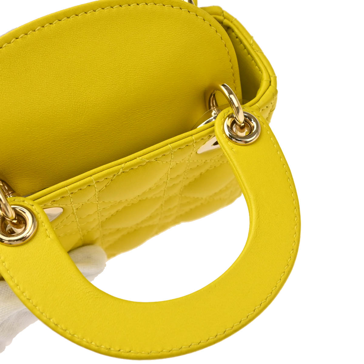 Christian Dior Yellow Lambskin Micro Lady Dior 2way Shoulder Handbag