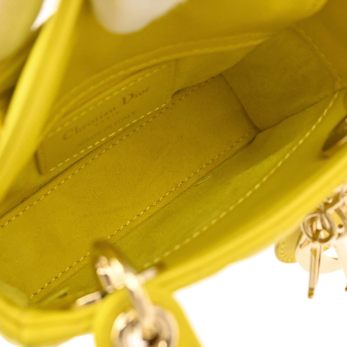 Christian Dior Yellow Lambskin Micro Lady Dior 2way Shoulder Handbag