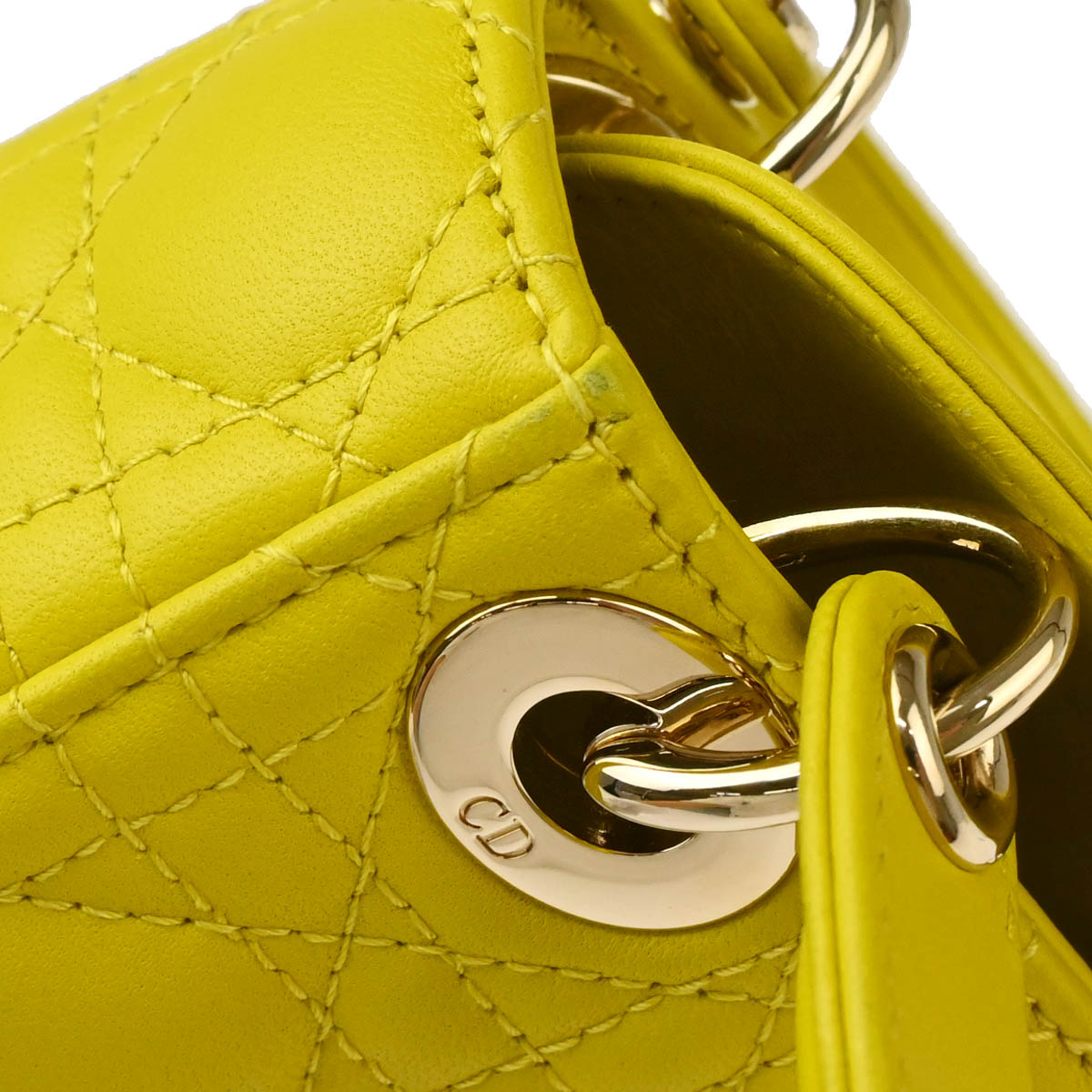 Christian Dior Yellow Lambskin Micro Lady Dior 2way Shoulder Handbag