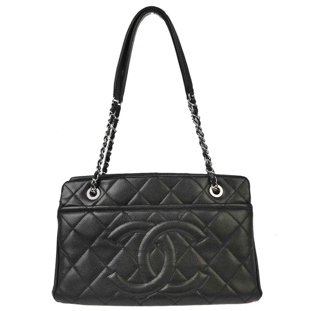 Chanel 2012 Black Caviar Timeless CC Chain Tote Bag