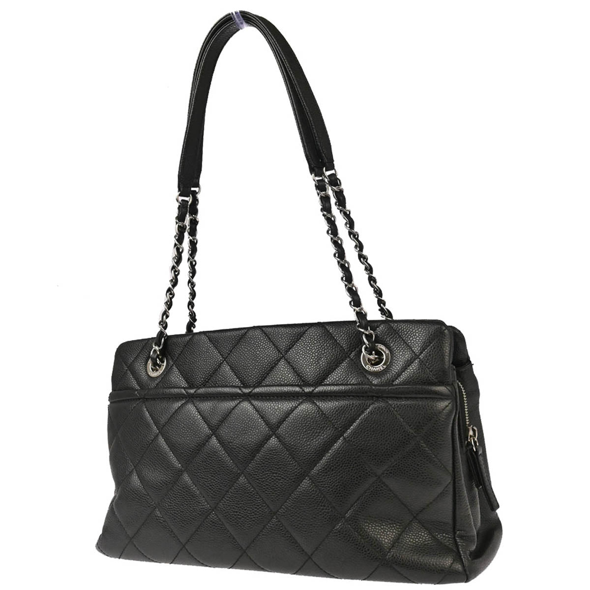 Chanel 2012 Black Caviar Timeless CC Chain Tote Bag