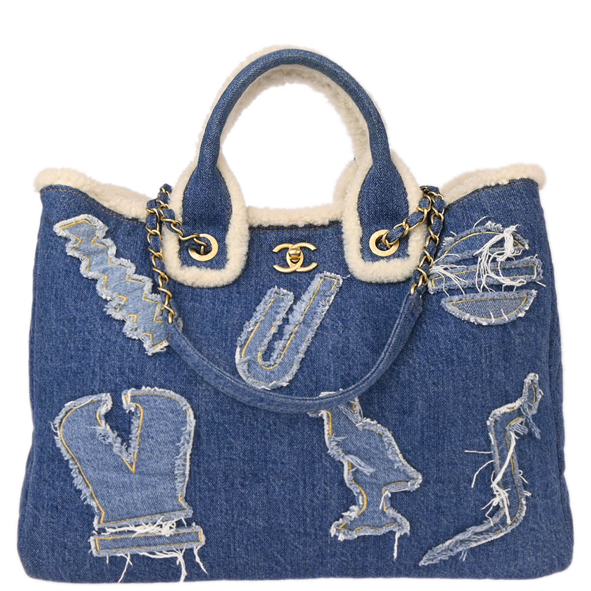 Chanel Blue Denim Paris-Egypt Hieroglyph 2way Shoulder Tote Handbag