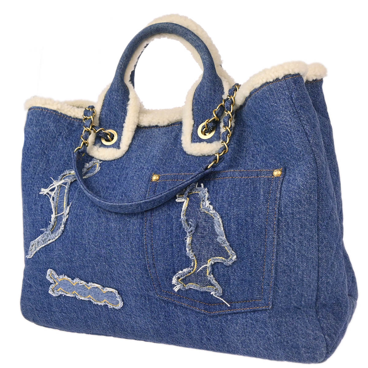 Chanel Blue Denim Paris-Egypt Hieroglyph 2way Shoulder Tote Handbag