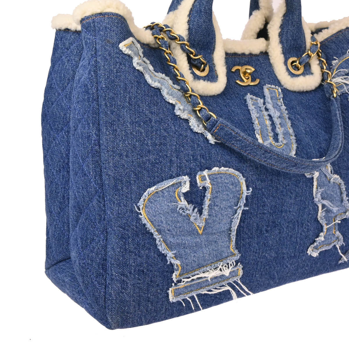 Chanel Blue Denim Paris-Egypt Hieroglyph 2way Shoulder Tote Handbag