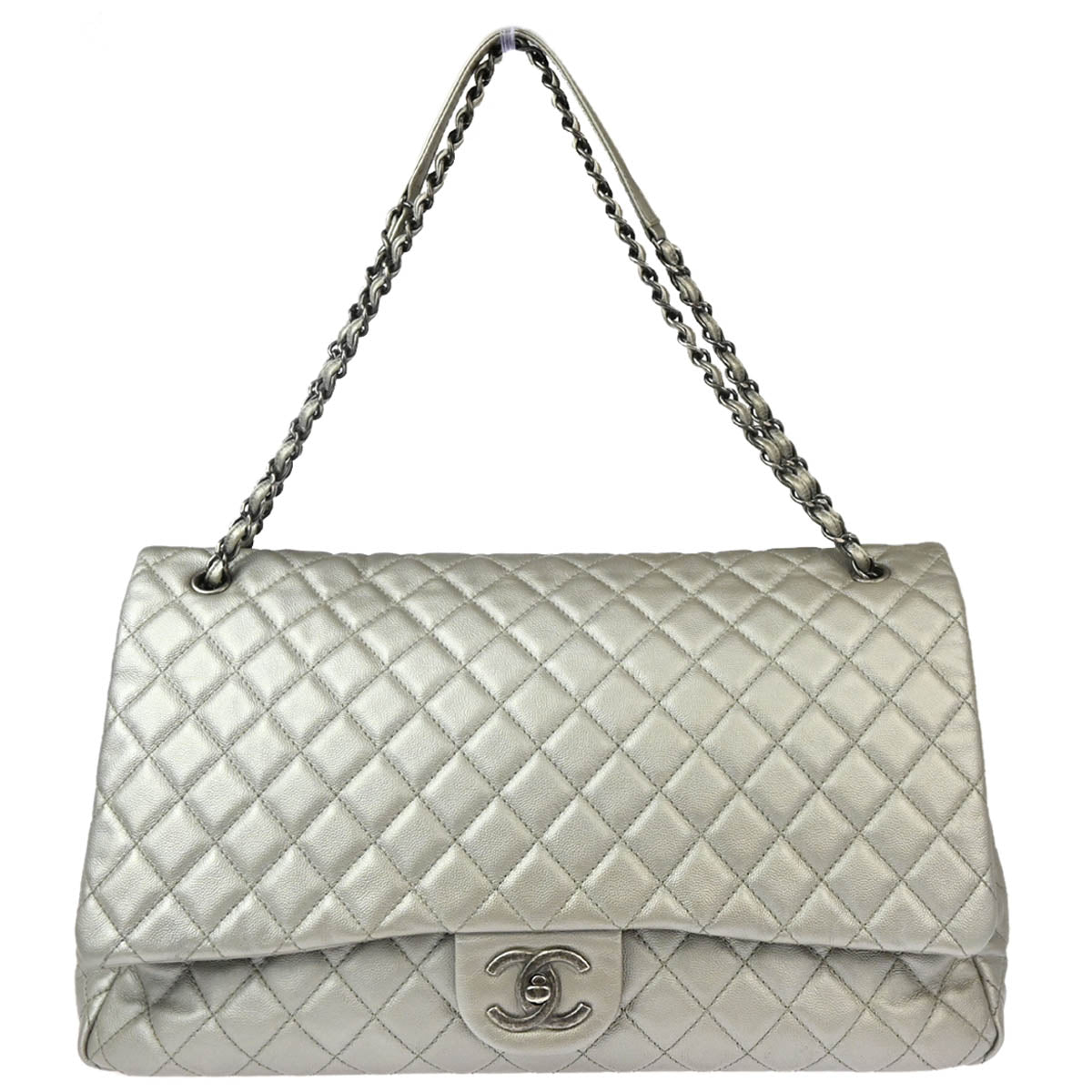 Chanel 2016-2017 Silver Caviar XXL Single Flap Shoulder Bag