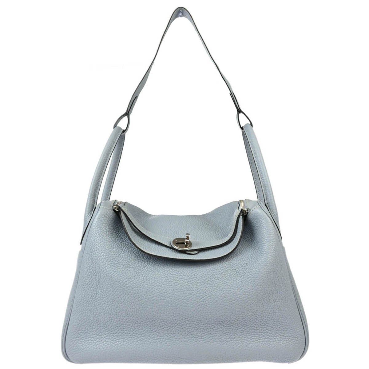 Hermes 2013 Blue Lin Clemence Lindy 30 Shoulder Bag