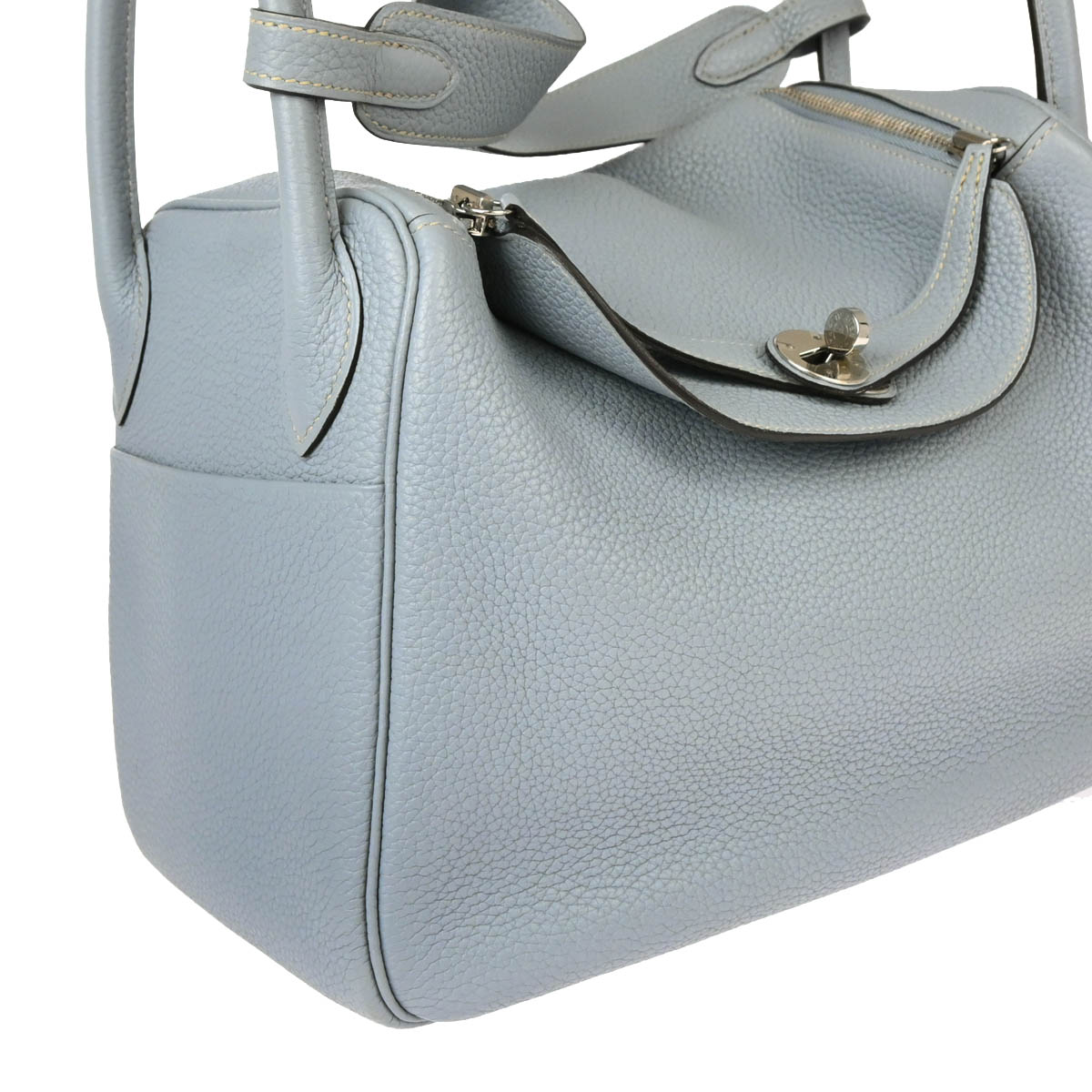 Hermes 2013 Blue Lin Clemence Lindy 30 Shoulder Bag