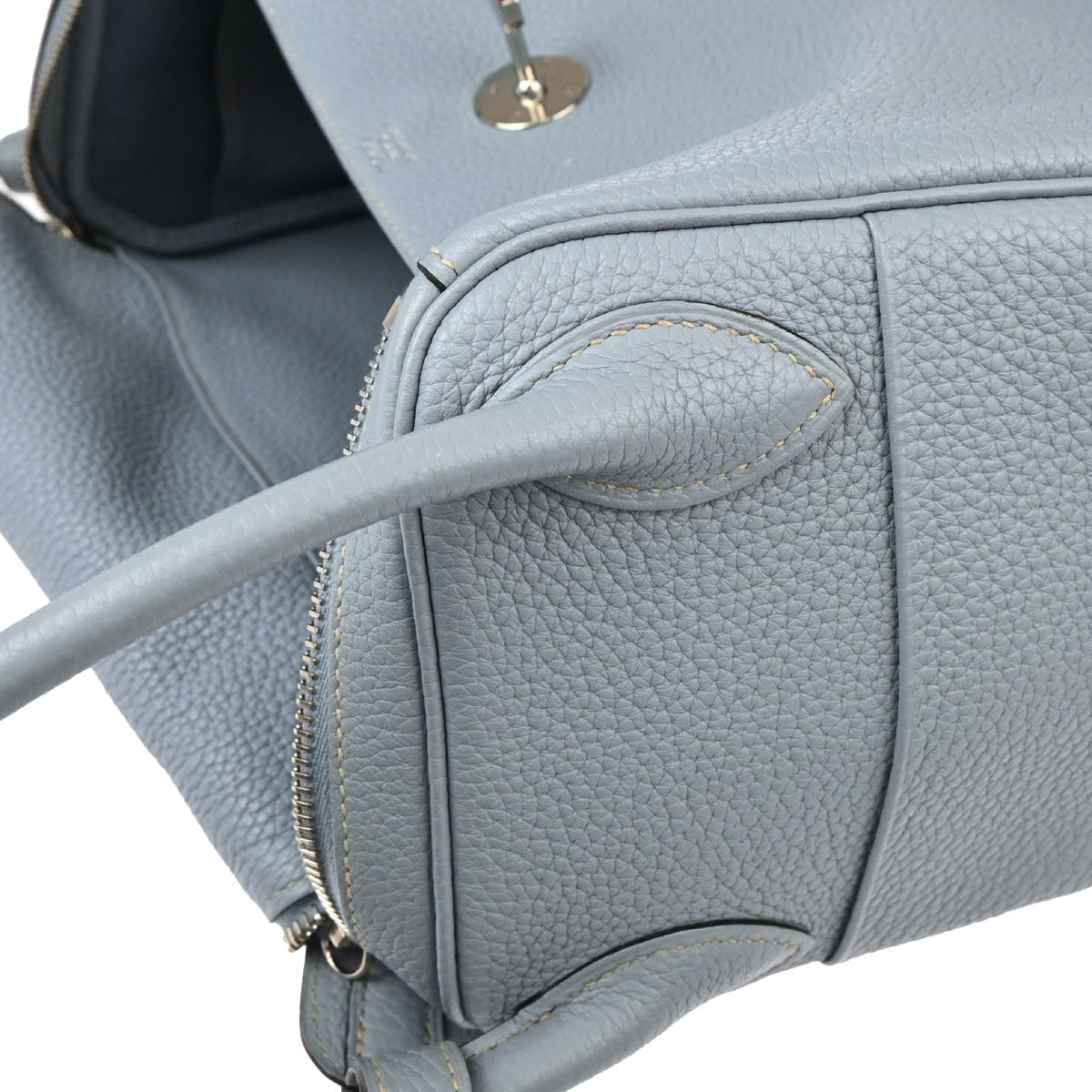 Hermes 2013 Blue Lin Clemence Lindy 30 Shoulder Bag