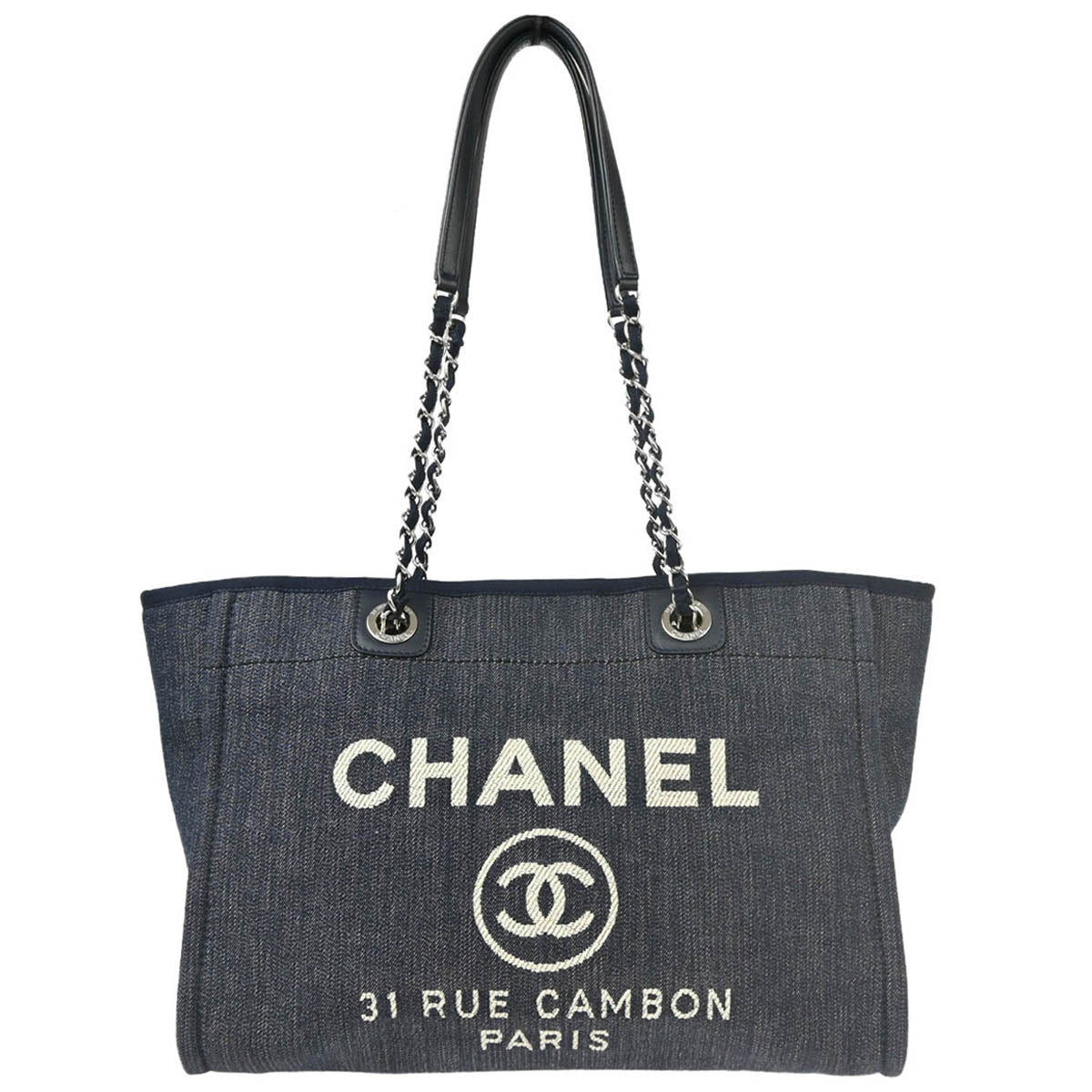 Chanel 2017-2018 Navy Denim Small Deauville Tote Bag