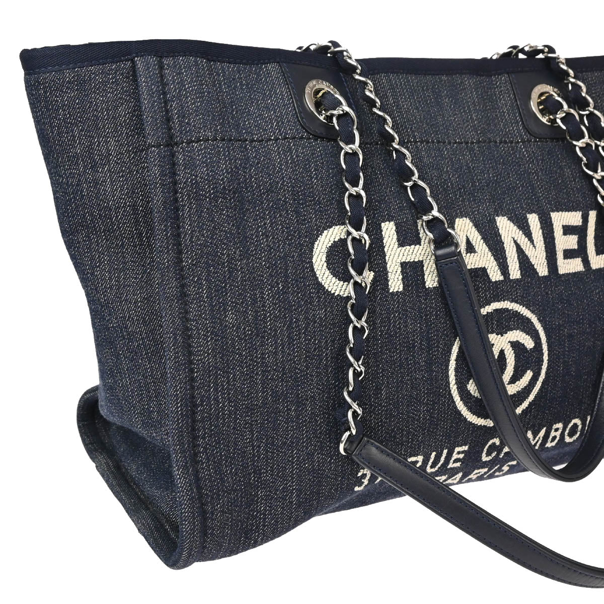 Chanel 2017-2018 Navy Denim Small Deauville Tote Bag