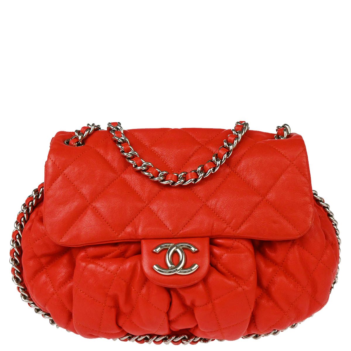 Chanel 2011 Red Lambskin Around Chain Shoulder Bag