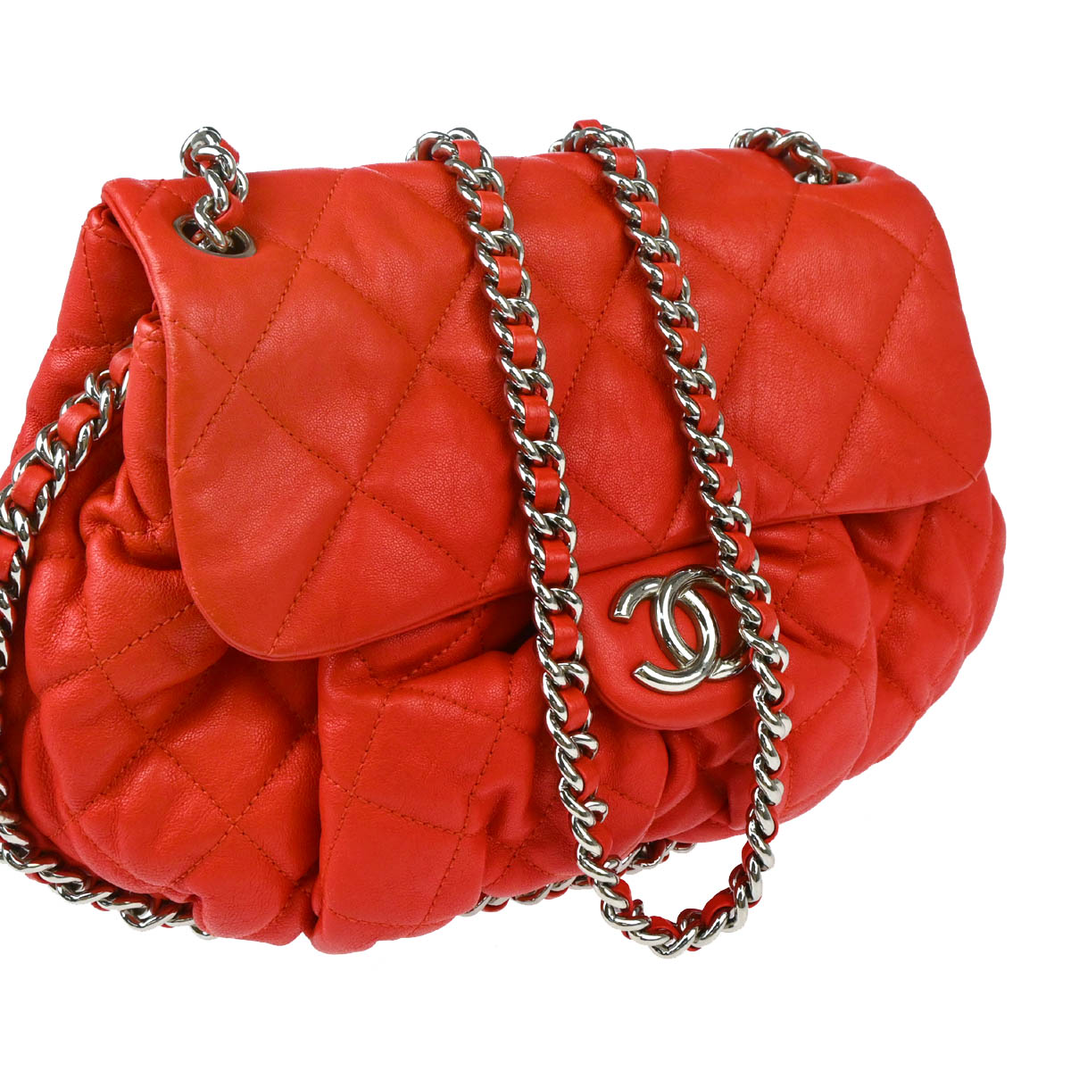 Chanel 2011 Red Lambskin Around Chain Shoulder Bag