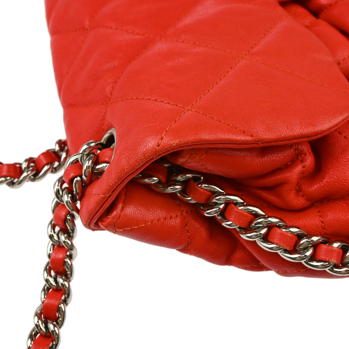 Chanel 2011 Red Lambskin Around Chain Shoulder Bag