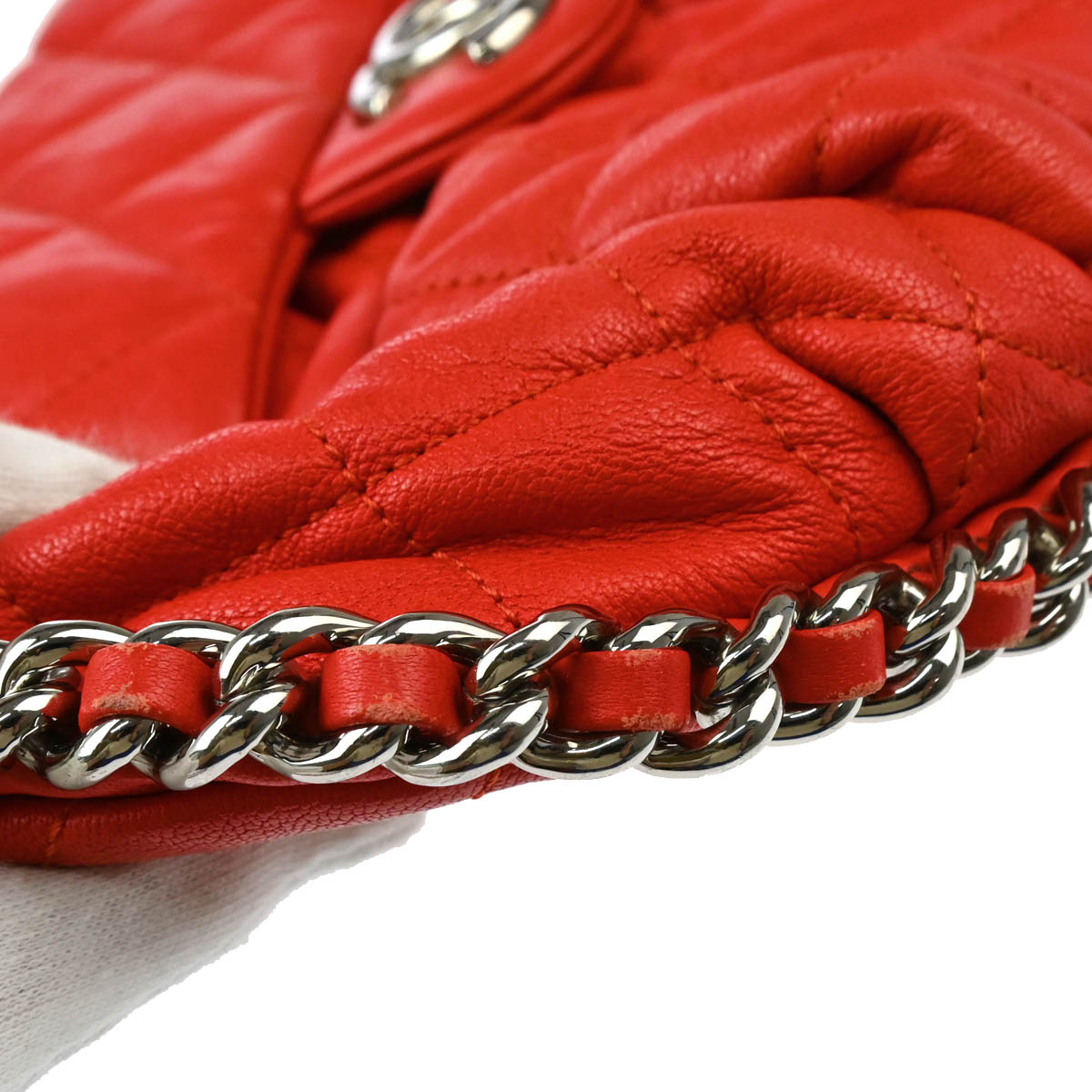 Chanel 2011 Red Lambskin Around Chain Shoulder Bag