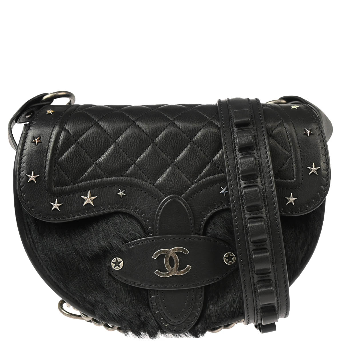 Chanel 2014 Black Caviar Pony Hair Paris-Dallas Shoulder Bag