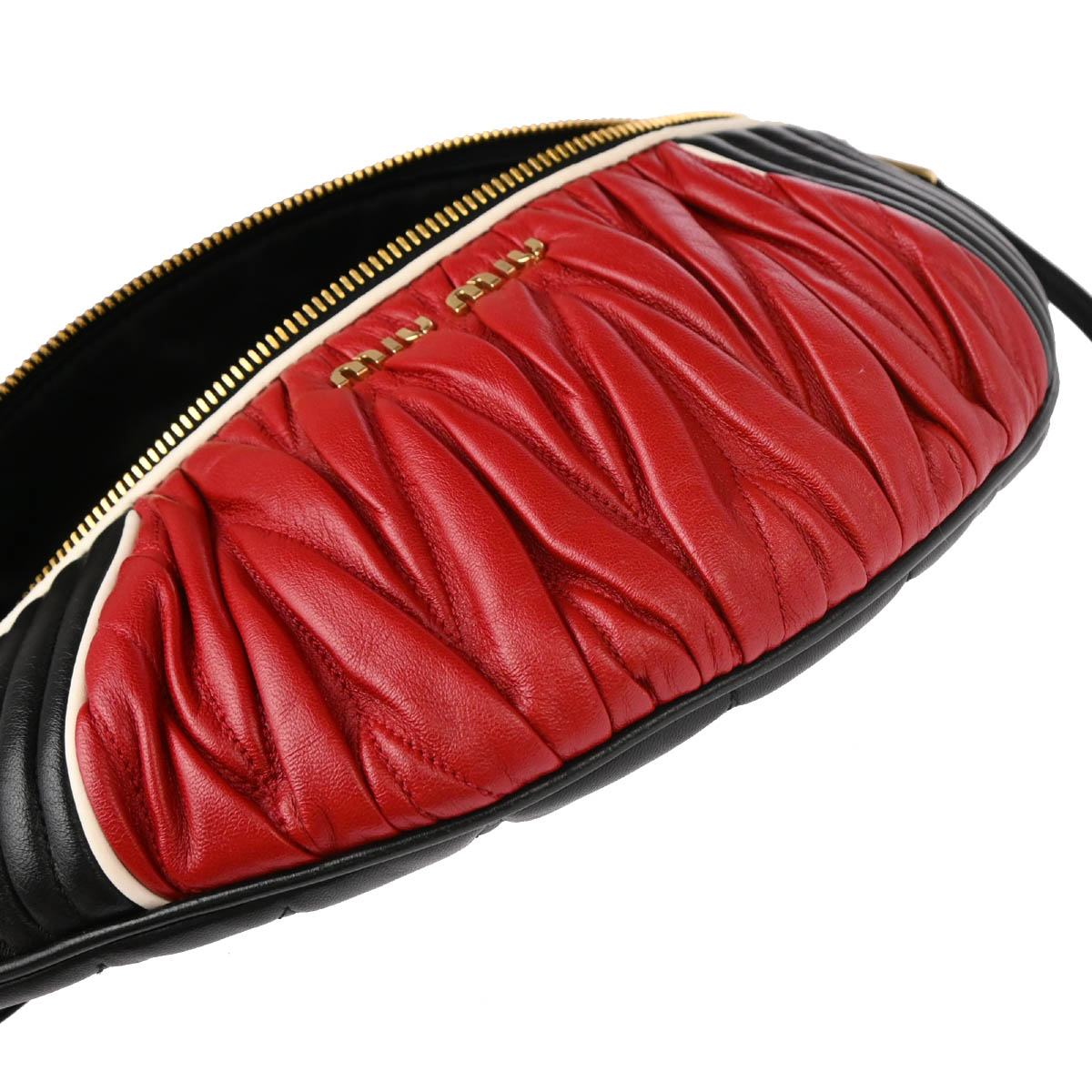 Miu Miu 2019 Black Red Lambskin Rider Waist Bag