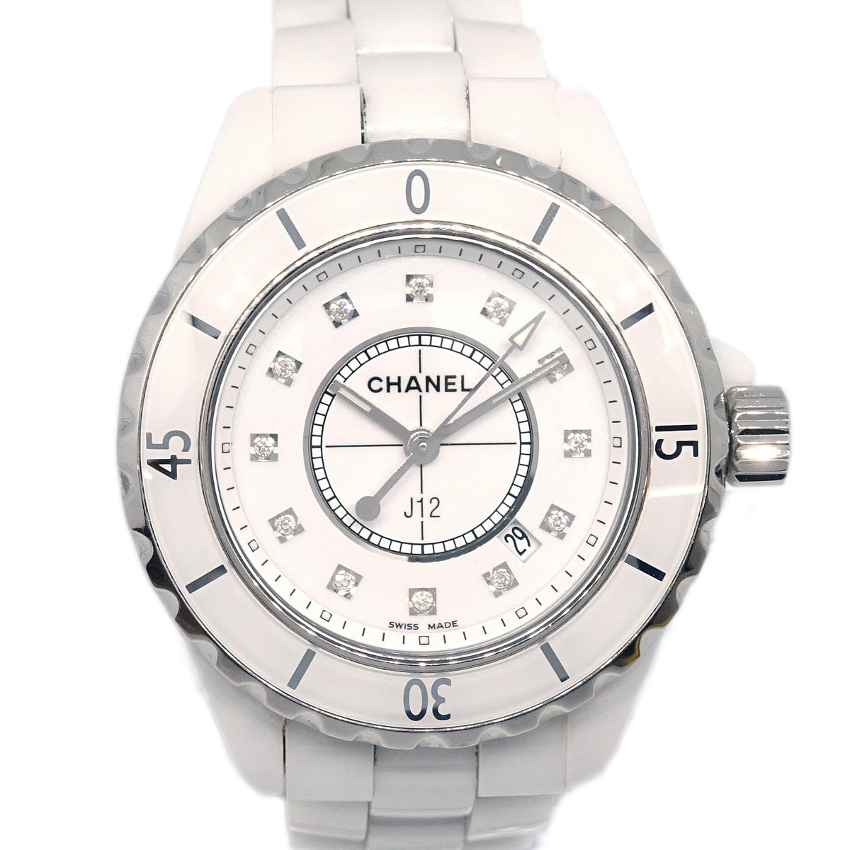 Chanel Ref.H1628 J12 33mm Quartz Watch Ceramic SS Diamond