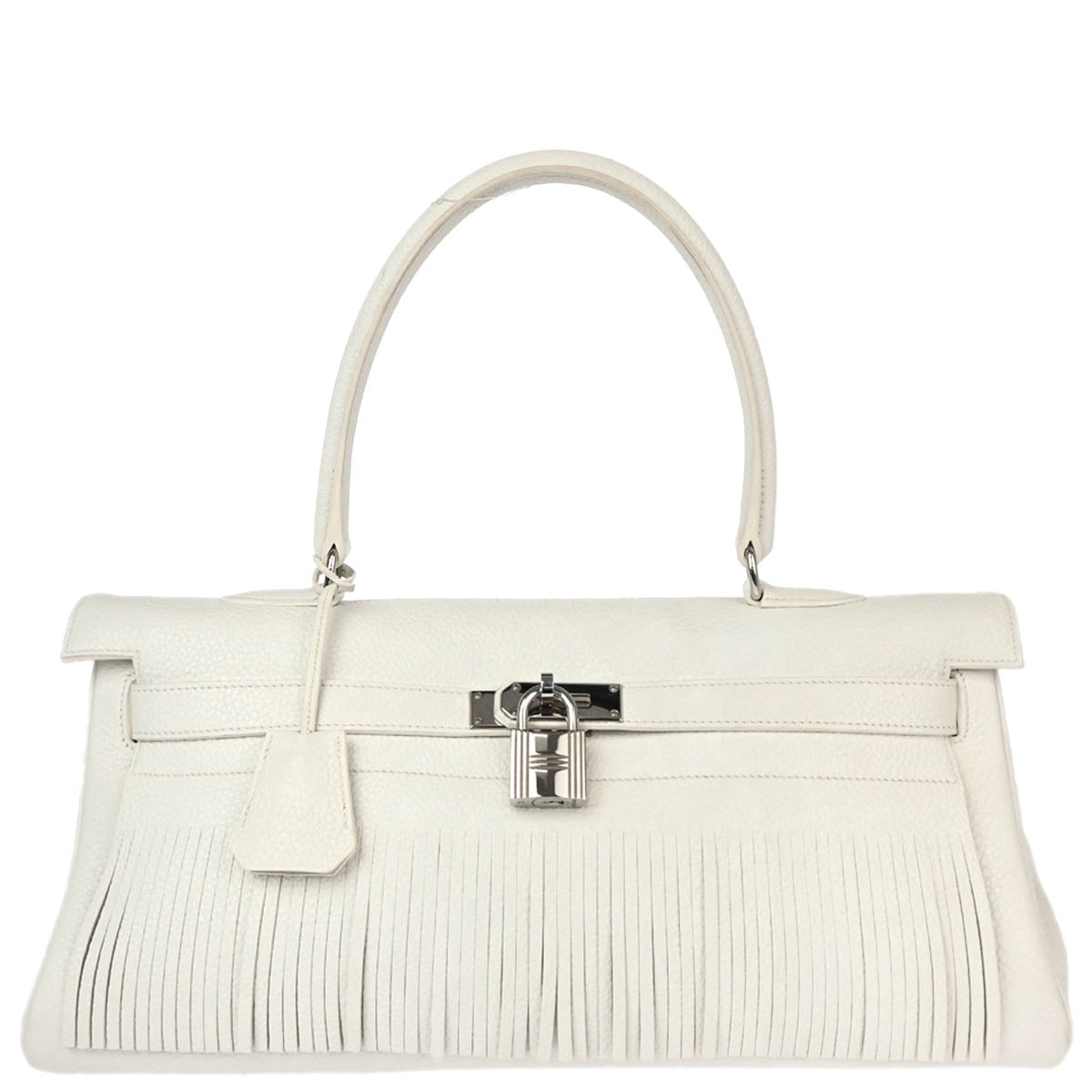 Hermes 2010 White Taurillon Clemence Shoulder Kelly Handbag