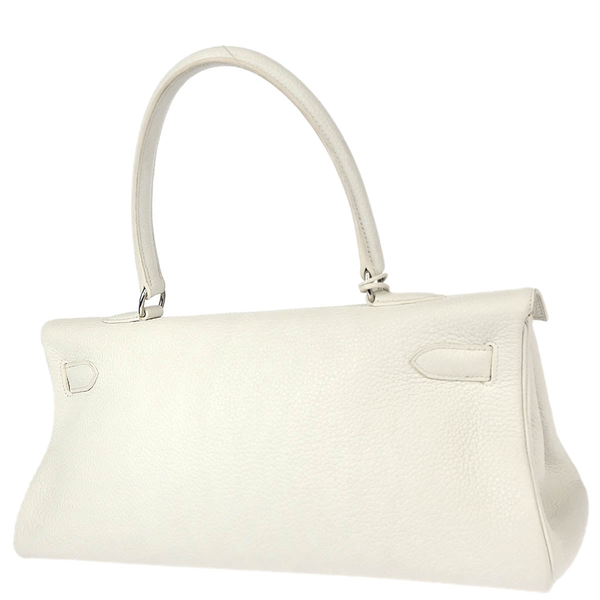 Hermes 2010 White Taurillon Clemence Shoulder Kelly Handbag