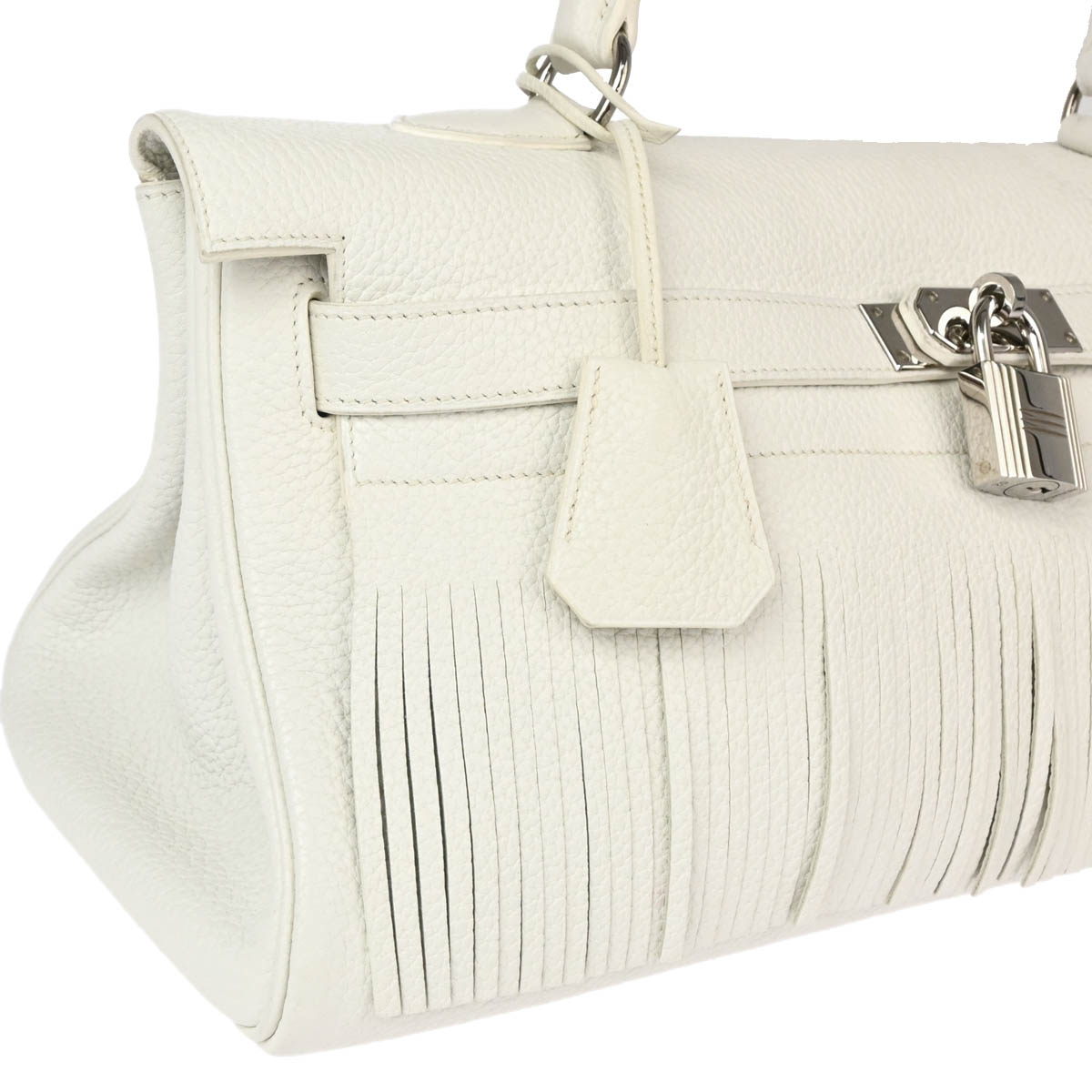 Hermes 2010 White Taurillon Clemence Shoulder Kelly Handbag