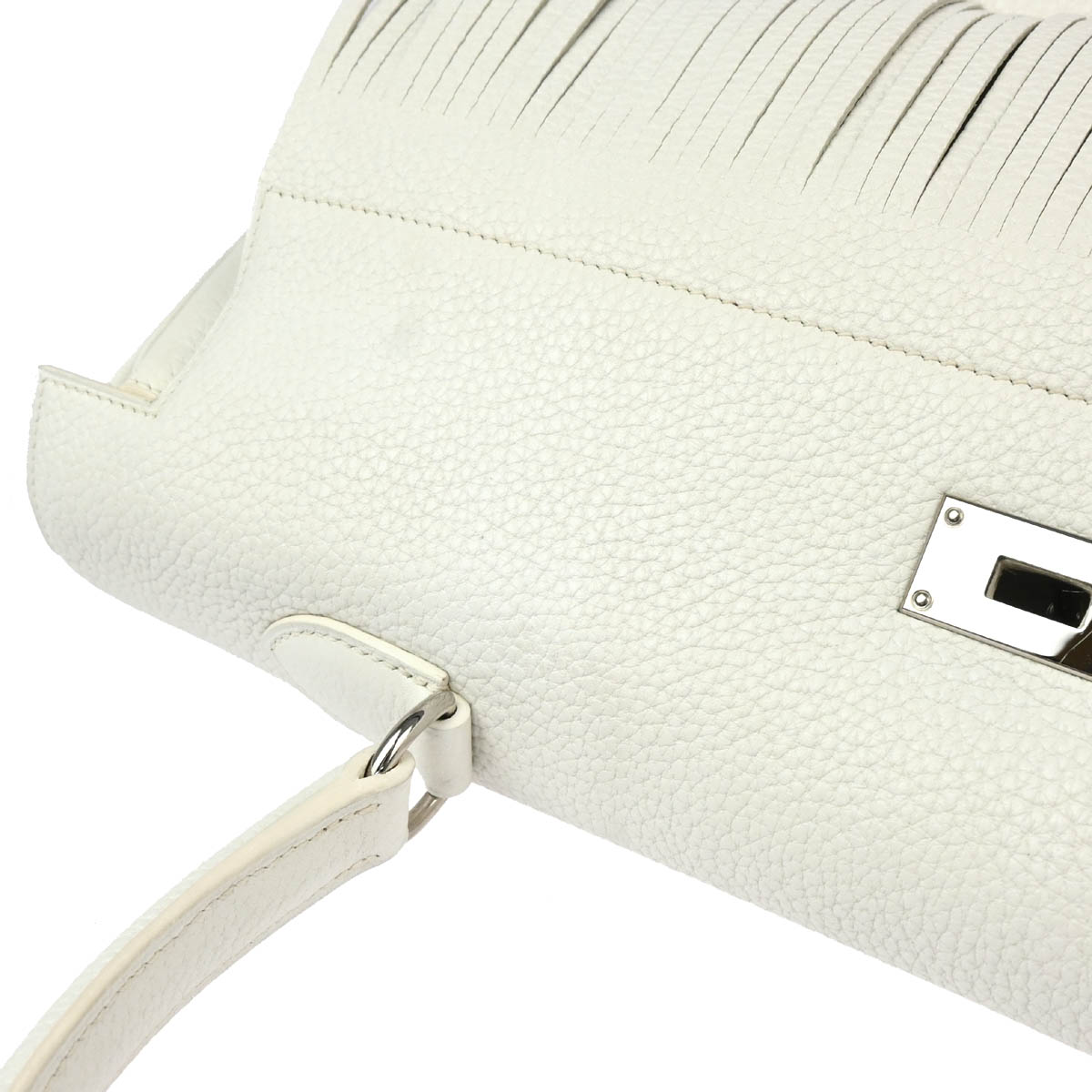 Hermes 2010 White Taurillon Clemence Shoulder Kelly Handbag