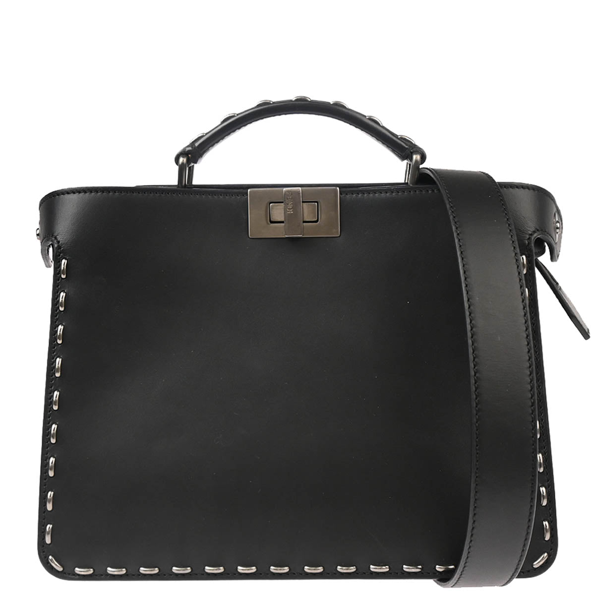 Fendi Black Leather Peekaboo ISeeU 2way Shoulder Handbag