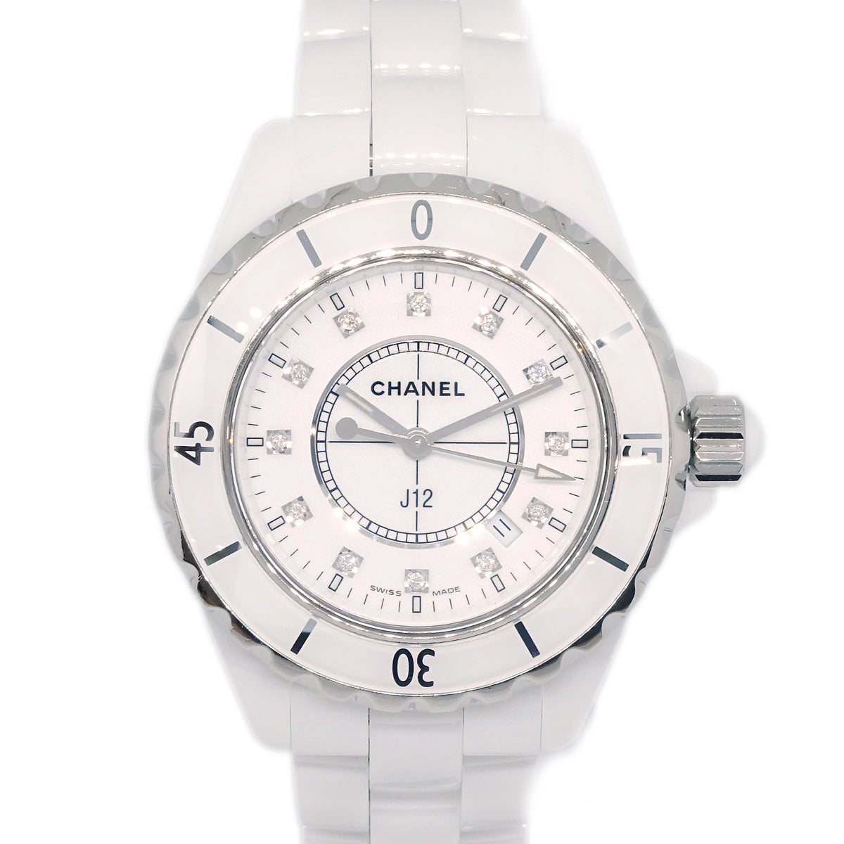 Chanel J12 33mm Quartz Watch Ceramic SS Diamond