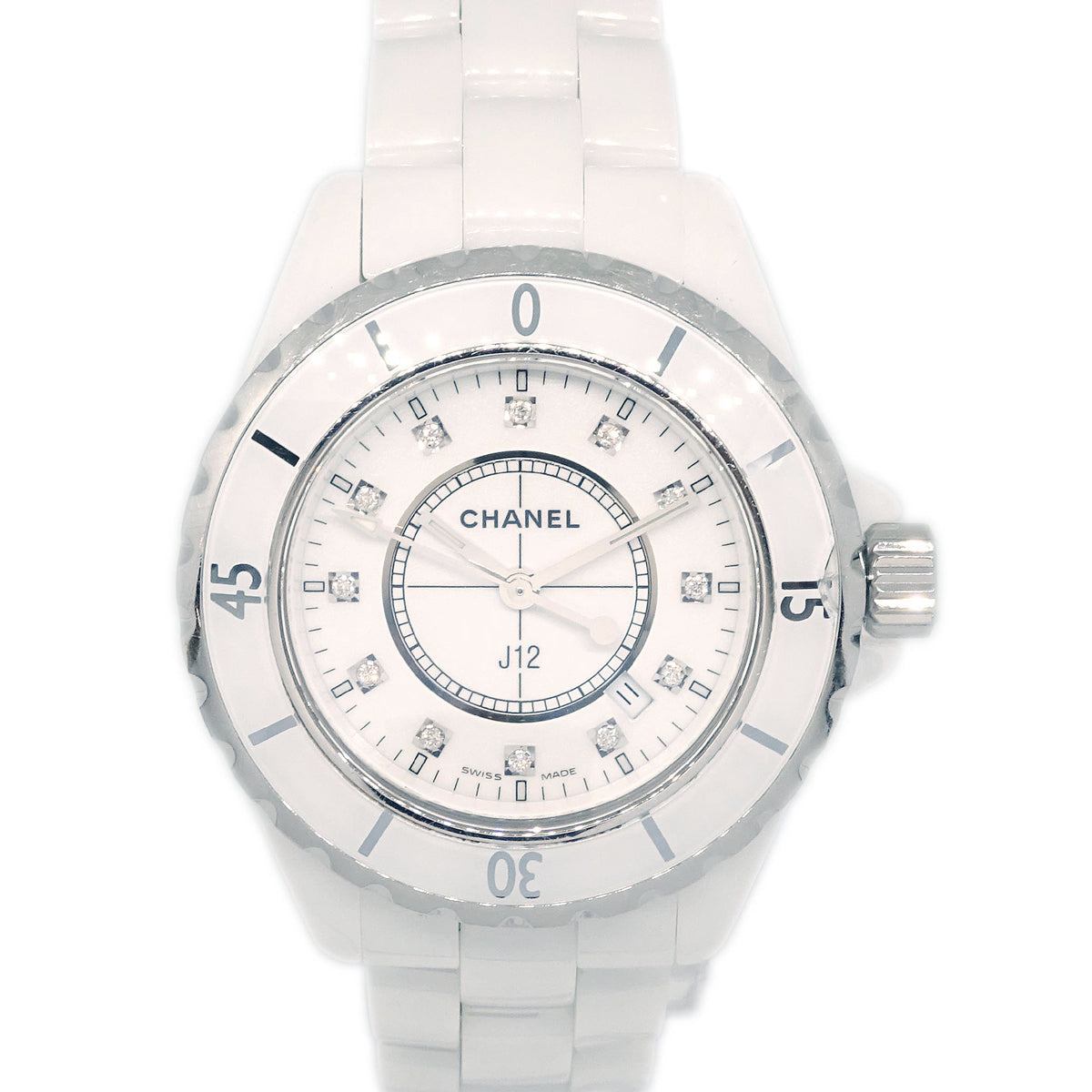 Chanel Ref.H1628 J12 33mm Quartz Watch Ceramic SS Diamond