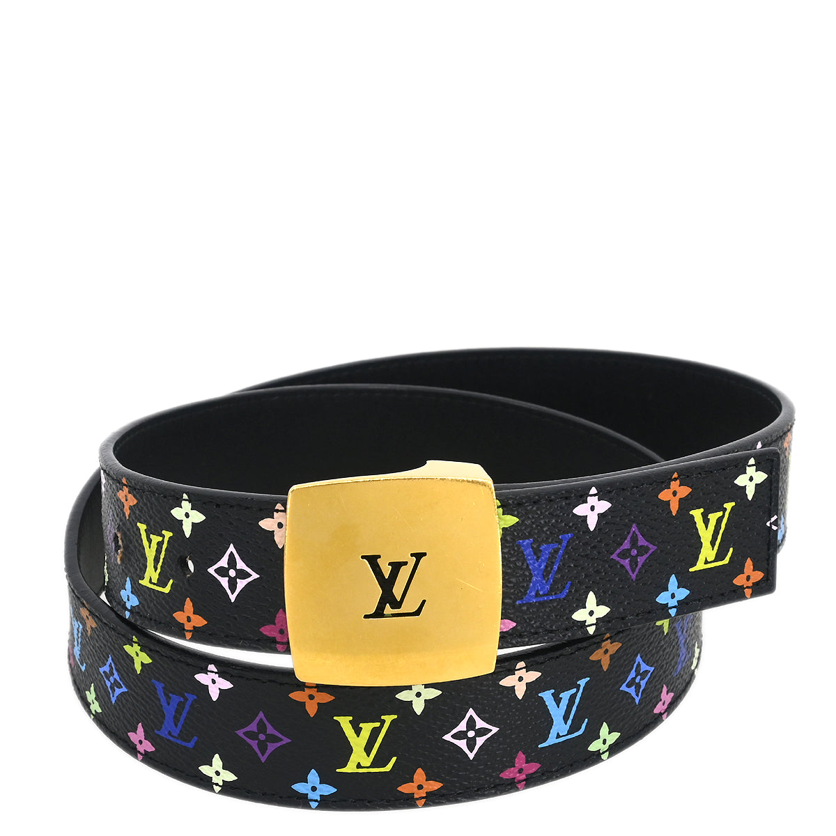 Louis Vuitton 2010 Black Multicolor Ceinture LV Cut Belt M6890V #85/34 Small Good