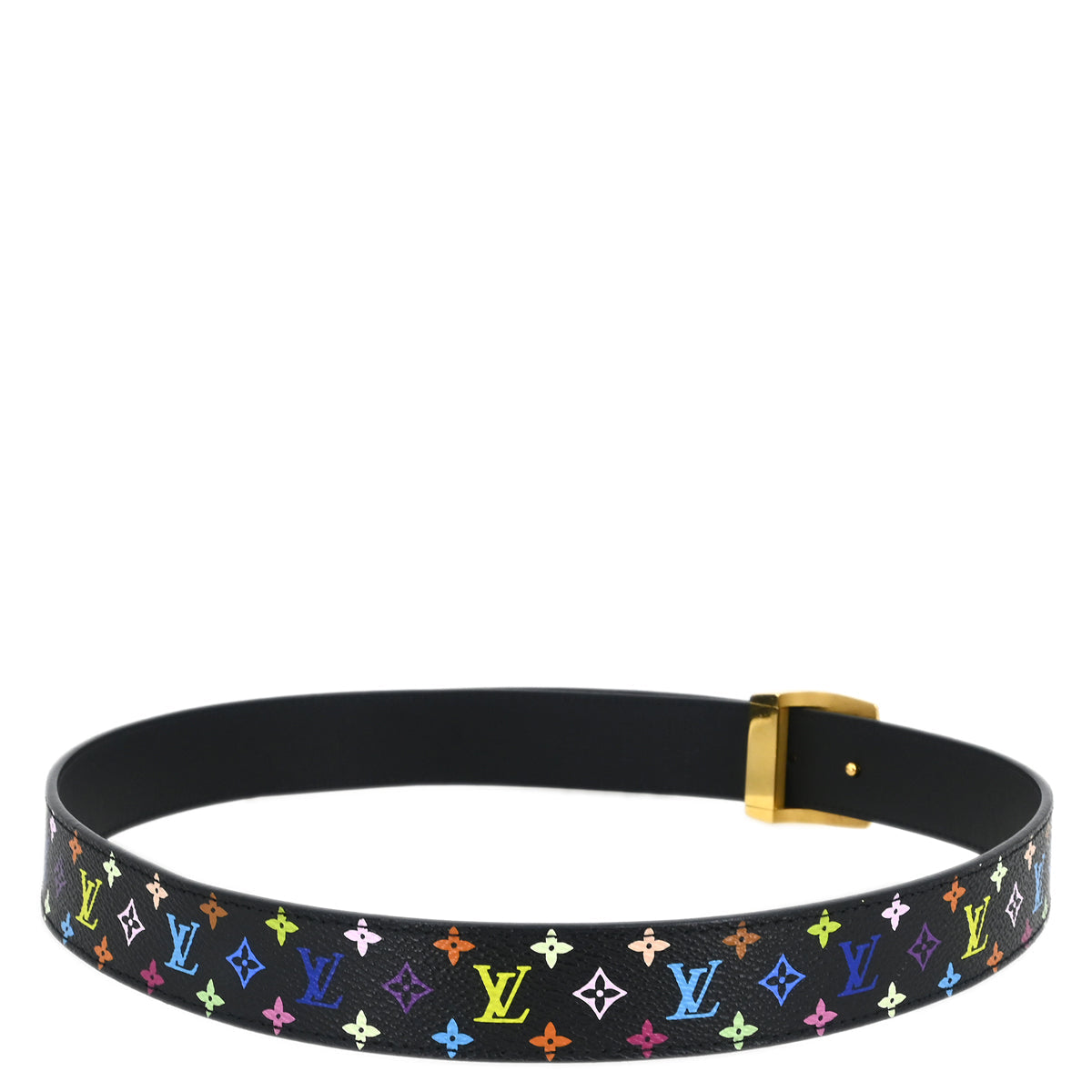 Louis Vuitton 2010 Black Multicolor Ceinture LV Cut Belt M6890V #85/34 Small Good