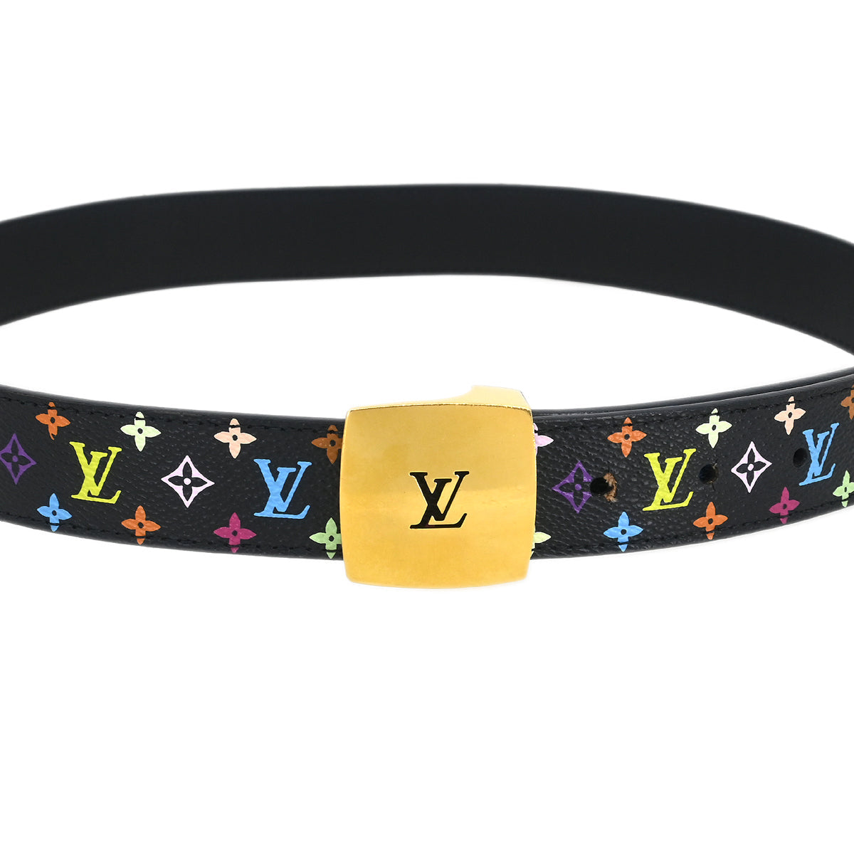 Louis Vuitton Black Multicolor Ceinture LV Cut Belt M6890V #85/34 Small Good