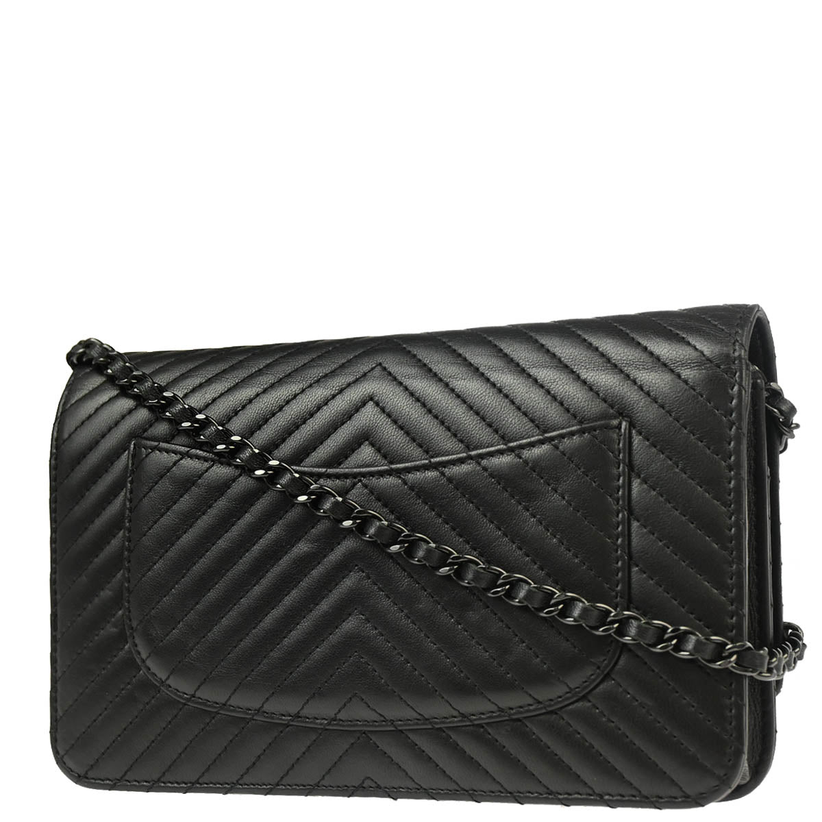 Chanel 2014-2015 Black Lambskin Classic Chevron WOC Wallet Shoulder Bag