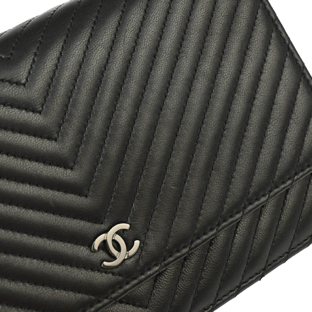 Chanel 2014-2015 Black Lambskin Classic Chevron WOC Wallet Shoulder Bag