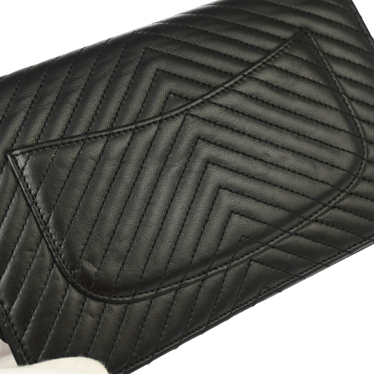 Chanel 2014-2015 Black Lambskin Classic Chevron WOC Wallet Shoulder Bag