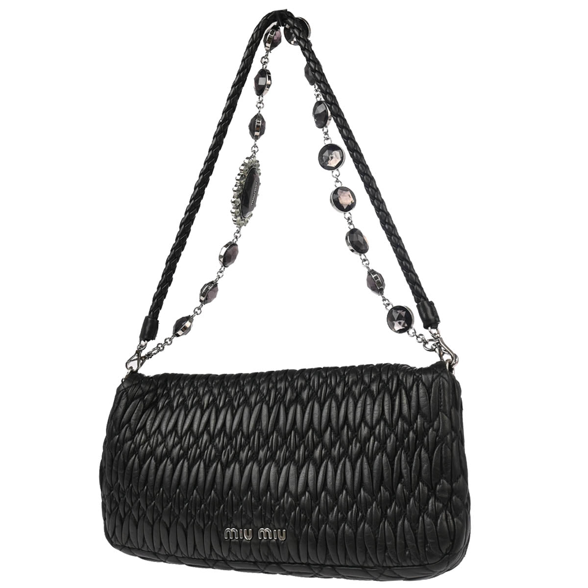 Miu Miu Black Lambskin Matelasse Shoulder Bag