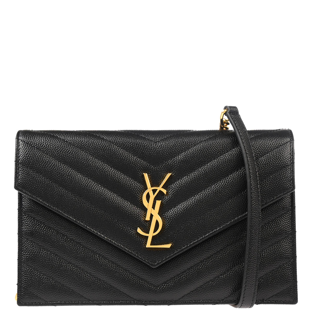 Saint Laurent Black Leather WOC Chain Shoulder Wallet Bag