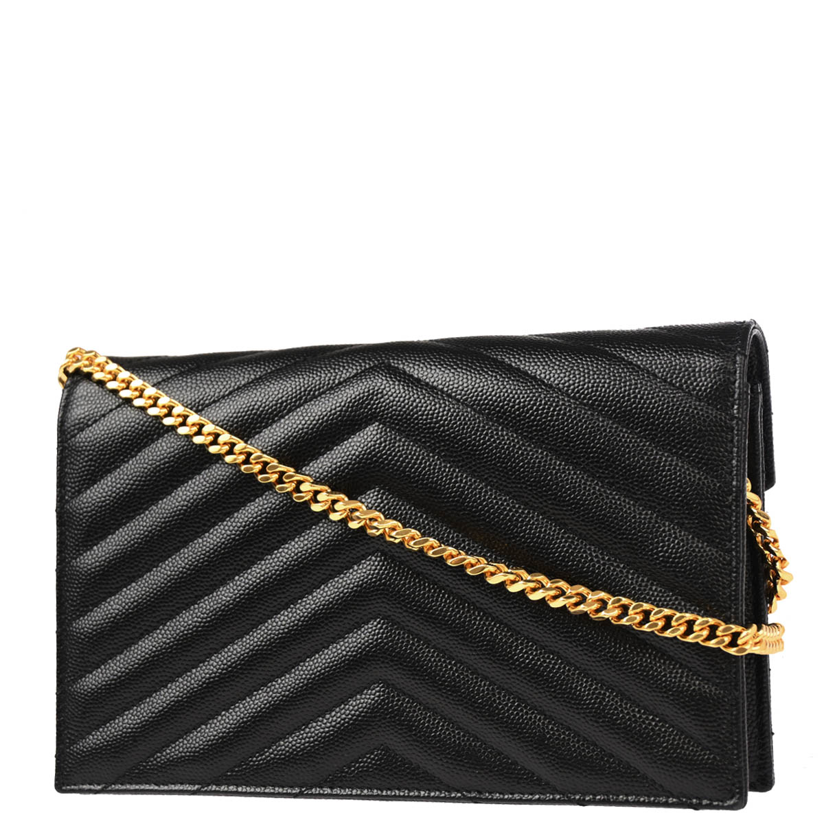 Saint Laurent Black Leather WOC Chain Shoulder Wallet Bag