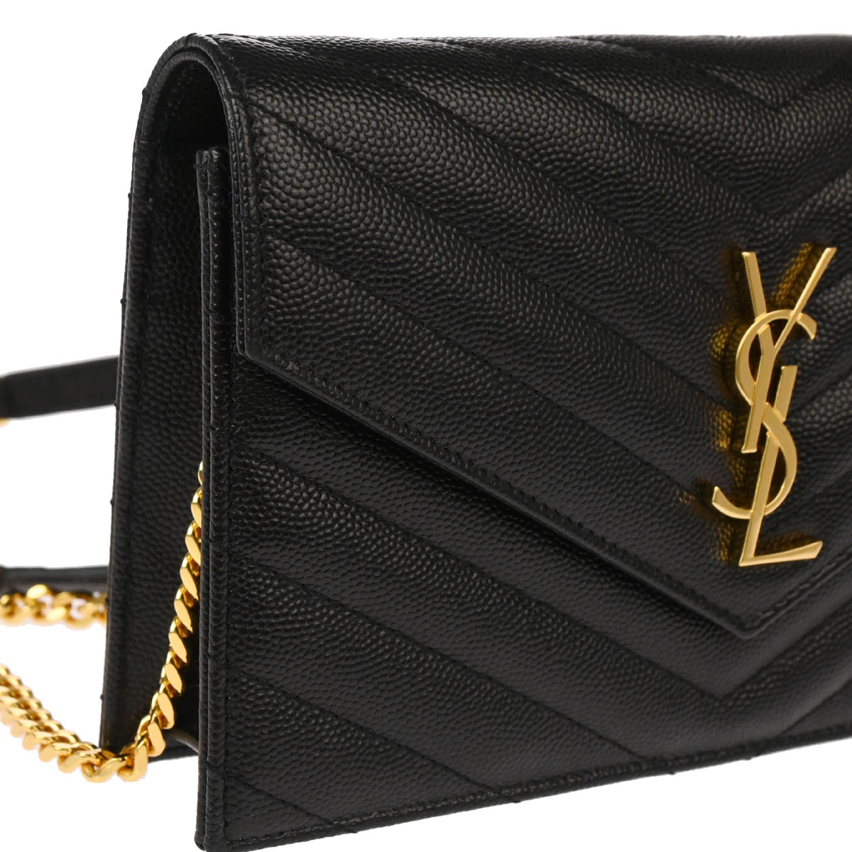 Saint Laurent Black Leather WOC Chain Shoulder Wallet Bag