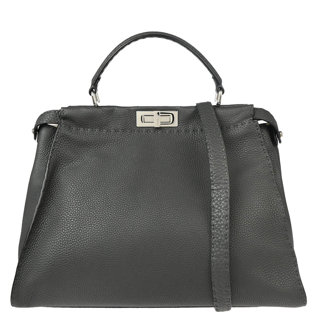 Fendi Gray Leather Peekaboo 2way Shoulder Handbag