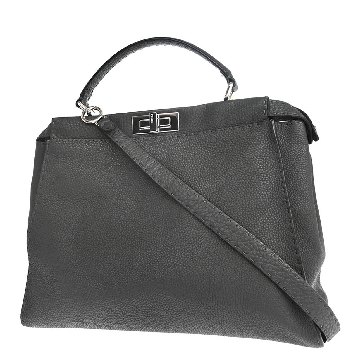 Fendi Gray Leather Peekaboo 2way Shoulder Handbag