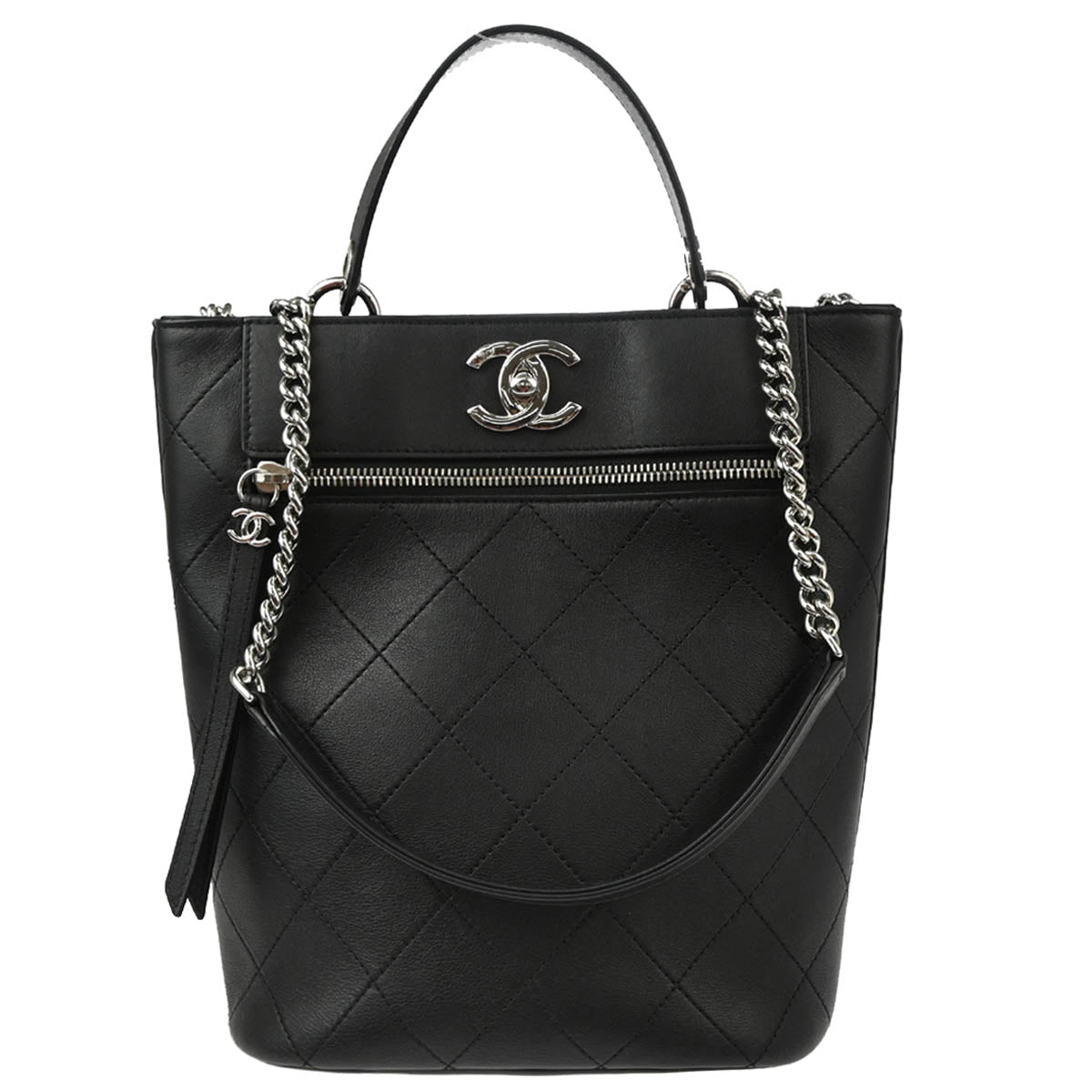 Chanel Black Calfskin 2way Bucket Handbag