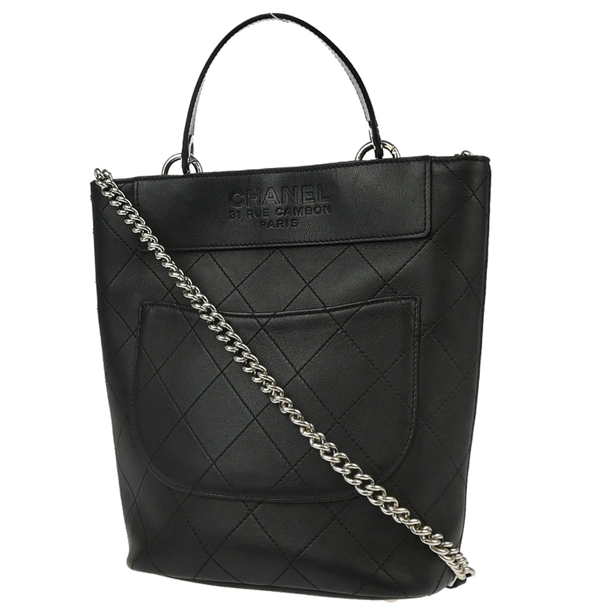 Chanel Black Calfskin 2way Bucket Handbag