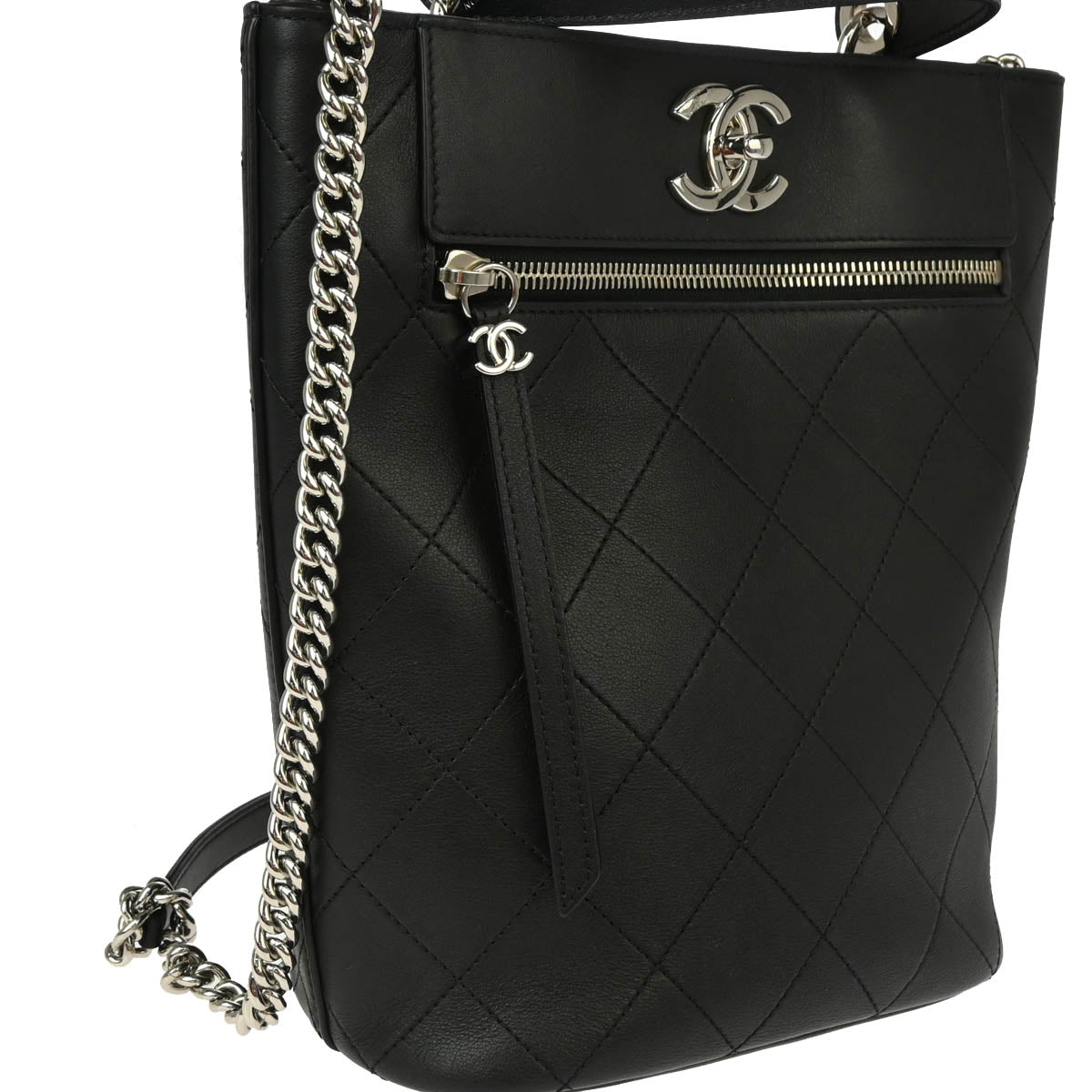 Chanel Black Calfskin 2way Bucket Handbag